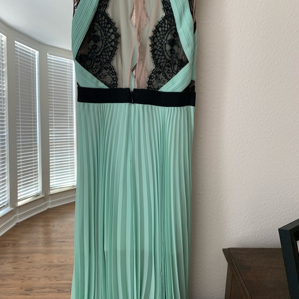 BCBGMaxAzria Green Cut Out Pleated Dress